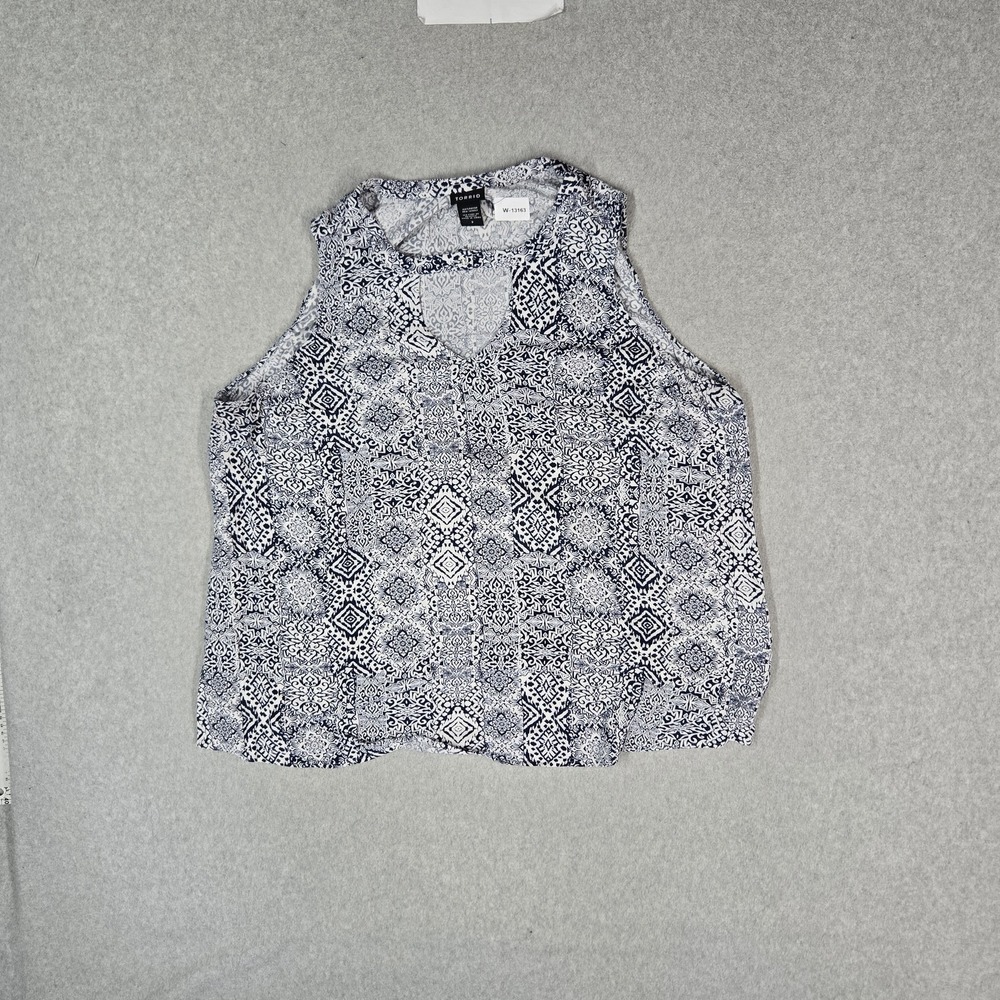 Torrid Women Tank Top 2 Blue Geometric Scoop Neck Pullover Artsy Garden Party